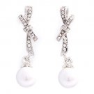 Bridal Wedding Jewelry Crystal Rhinestone Knot Pearl Dangle Earrings Silver ER00517RDCLWT