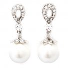 Bridal Wedding Jewelry Crystal Rhinestone Loop Pearl Drop Dangle Earrings Silver ER00515RDCLWT