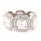 Bridal Wedding Jewelry Dazzle Octagon Crystal Rhinestone Stretch Bracelet Silver  BR00343RDCL