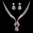 Bridal Wedding Jewelry Set Crystal Rhinestone Modern Dazzle Necklace Silver  JS00342RDCL