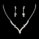 Bridal Wedding Jewelry Set Crystal Rhinestone Simple Curved V Drop Necklace JS00343RDCL