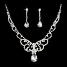 Bridal Wedding Jewelry Set Crystal Rhinestone Luxurious Dazzle Necklace Silver  JS00344RDCL