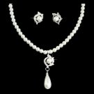 Bridal Wedding Jewelry Set Austrian Crystal Pearl Teardrop Dangle Necklace White  JS00345RDCLWT