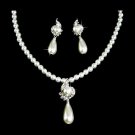 Bridal Wedding Jewelry Set Crystal Pearl Teardrop Dangle Earrings Necklace White JS00325RDCLWT