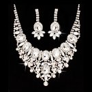 Bridal Wedding Jewelry Set Crystal Rhinestone Luxurious Dazzle Necklace Silver JS00346RDCL