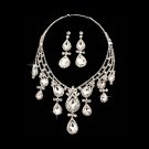Bridal Wedding Jewelry Set Crystal Rhinestone Luxurious Teardrop Necklace Silver  JS00358RDCL