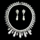 Bridal Wedding Jewelry Set Austrian Crystal Pearl Vintage Teardrop Clip-On  JS00360RDCLWT