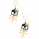Halloween Costume Jewelry Crystal Skull Cross Dangle Earrings Black Gold ER00362HW04GDCL