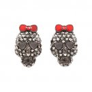 Halloween Costume Jewelry Crystal Rhinestone Skull Large Stud Earrings Black ER00553HMBK