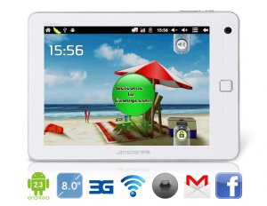 AMPE 8" Android 2.3 A10 1.5G 3G Tablet PC with Wi-Fi, FM, Resistive Touch (White)