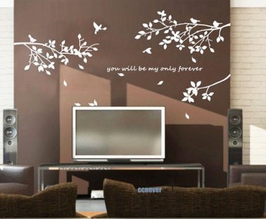 80inch Tree Birds Removable Vinyl wall decals stickers