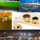 Gold 3 in 1 Fish Eye Wide Angle Lens 0.67x Macro Lens with Clip For All Phones