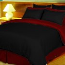 Full/Queen Size Black and Burgundy Stripe Duvet Cover 3PC Microfiber 1200TC
