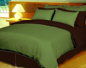 King/Cal King Size Sage and Choco Stripe Duvet Cover 3PC Microfiber 1200TC