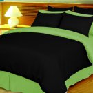 Twin/Twin XL Size Black and Sage Stripe Duvet Cover 3PC Microfiber 1200TC