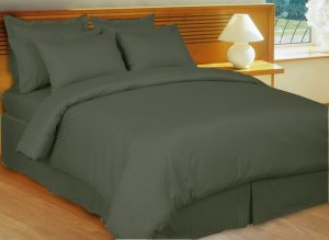 California King Size OLIVE Stripe  Sheet Set & Duvet Cover Set  7PC 1200TC Egyptian Cotton