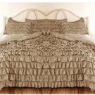 Full/Queen Size Mocha Ruffle Duvet Cover Set  3PC 1200TC Egyptian Cotton