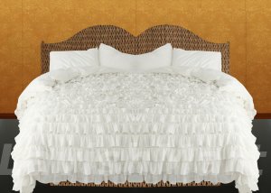 King/Cal King Size White Ruffle Duvet Cover Set  3PC 1200TC Egyptian Cotton