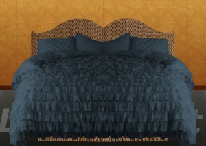 King/Cal King Size Midnight Blue Ruffle Duvet Cover Set  3PC 1200TC Egyptian Cotton