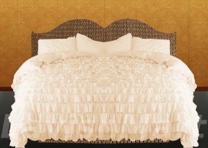 King/Cal King Size Ivory Ruffle Duvet Cover Set  3PC 1200TC Egyptian Cotton
