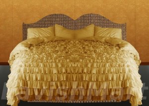King/Cal King Size Gold Ruffle Duvet Cover Set  3PC 1200TC Egyptian Cotton