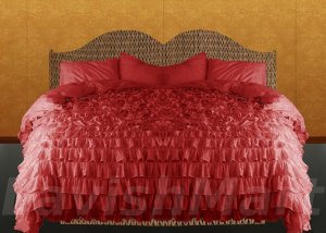 King/Cal King Size Burgundy Ruffle Duvet Cover Set  3PC 1200TC Egyptian Cotton