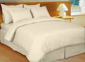 King Size cream Stripe Duvet covet Set & Fitted Sheet 4pcs 1200TC Egyptian Cotton