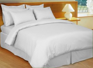 California King Size White Stripe Duvet covet Set & Fitted Sheet 4pcs 1200TC Egyptian Cotton