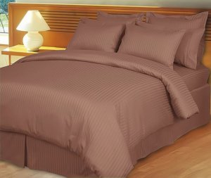 California King Size SALMON Stripe Duvet covet Set & Fitted Sheet 4pcs 1200TC Egyptian Cotton