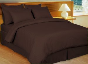 California King Size chocolate Stripe Duvet covet Set & Fitted Sheet 4pcs 1200TC Egyptian Cotton