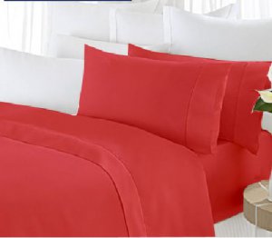 Twin Size Red Duvet cover Set & Fitted Sheet 4pcs 1200TC Egyptian Cotton