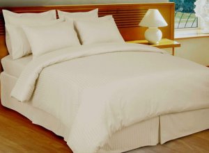 Twin Size Ivory Stripe Duvet cover Set & Fitted Sheet 4pcs 1200TC Egyptian Cotton
