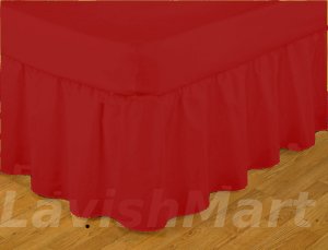 1000 TC Twin XL Size Red Ruffle Bed Skirt  Egyptian Cotton