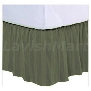1000 TC Twin XL Size Olive Stripe Ruffle Bed Skirt  Egyptian Cotton