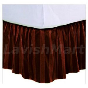 1000 TC Twin Size Chocolate Stripe Ruffle Bed Skirt  Egyptian Cotton