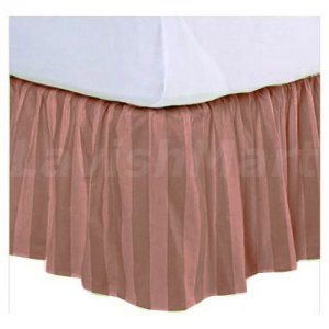 1000 TC Twin Size Salmon Stripe Ruffle Bed Skirt  Egyptian Cotton