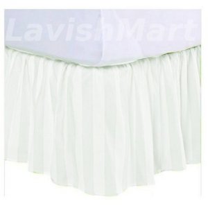 1000 TC Twin Size White Stripe Ruffle Bed Skirt  Egyptian Cotton