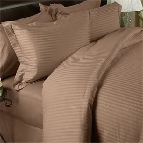 1200TC Sheet Set Full Size Mocha Stripe 24" Deep Pocket Egyptian Cotton