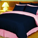 Twin/Twin XL Size Navy and Pink Reversible Stripe Duvet Cover 3PC Microfiber 1200TC
