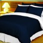 King/Cal King Size Navy and White Reversible Stripe Duvet Cover 3PC Microfiber 1200TC