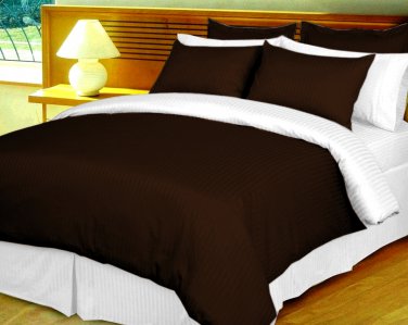 King/Cal King Size Choco and White Reversible Stripe Duvet Cover 3PC Microfiber 1200TC