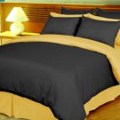 King/Cal King Size Black and Gold Reversible Stripe Duvet Cover 3PC Microfiber 1200TC