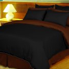 King/Cal King Size Black and Choco Reversible Stripe Duvet Cover 3PC Microfiber 1200TC