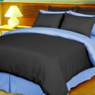 Full/Queen Size Black and Blue Reversible Stripe Duvet Cover 3PC Microfiber 1200TC