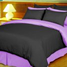 Full/Queen Size Black and Lilac Reversible Stripe Duvet Cover 3PC Microfiber 1200TC