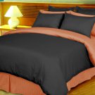 Full/Queen Size Black and Rust Reversible Stripe Duvet Cover 3PC Microfiber 1200TC