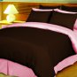 Full/Queen Size Choco and Pink Reversible Stripe Duvet Cover 3PC Microfiber 1200TC