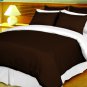 Full/Queen Size Choco and White Reversible Stripe Duvet Cover 3PC Microfiber 1200TC