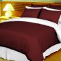 Full/Queen Size Wine and White Reversible Stripe Duvet Cover 3PC Microfiber 1200TC