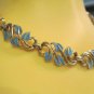 VTG. CORO GOLD/SILVER-TONE BLUE ENAMEL LEAF CHOKER 13" 4" EXT. NECKLACE (247_1)